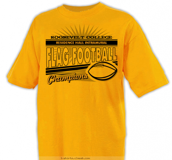 Custom Residence Hall Flag Football Champs Football T-Shirt by ClassB - Xs - Gold