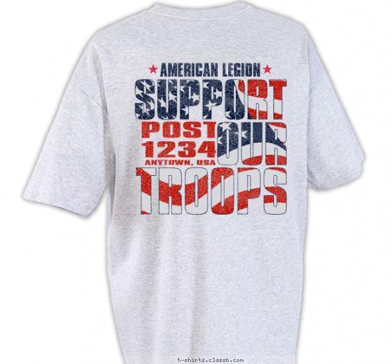 Support our Troops with American Flag T-shirt Design on Back